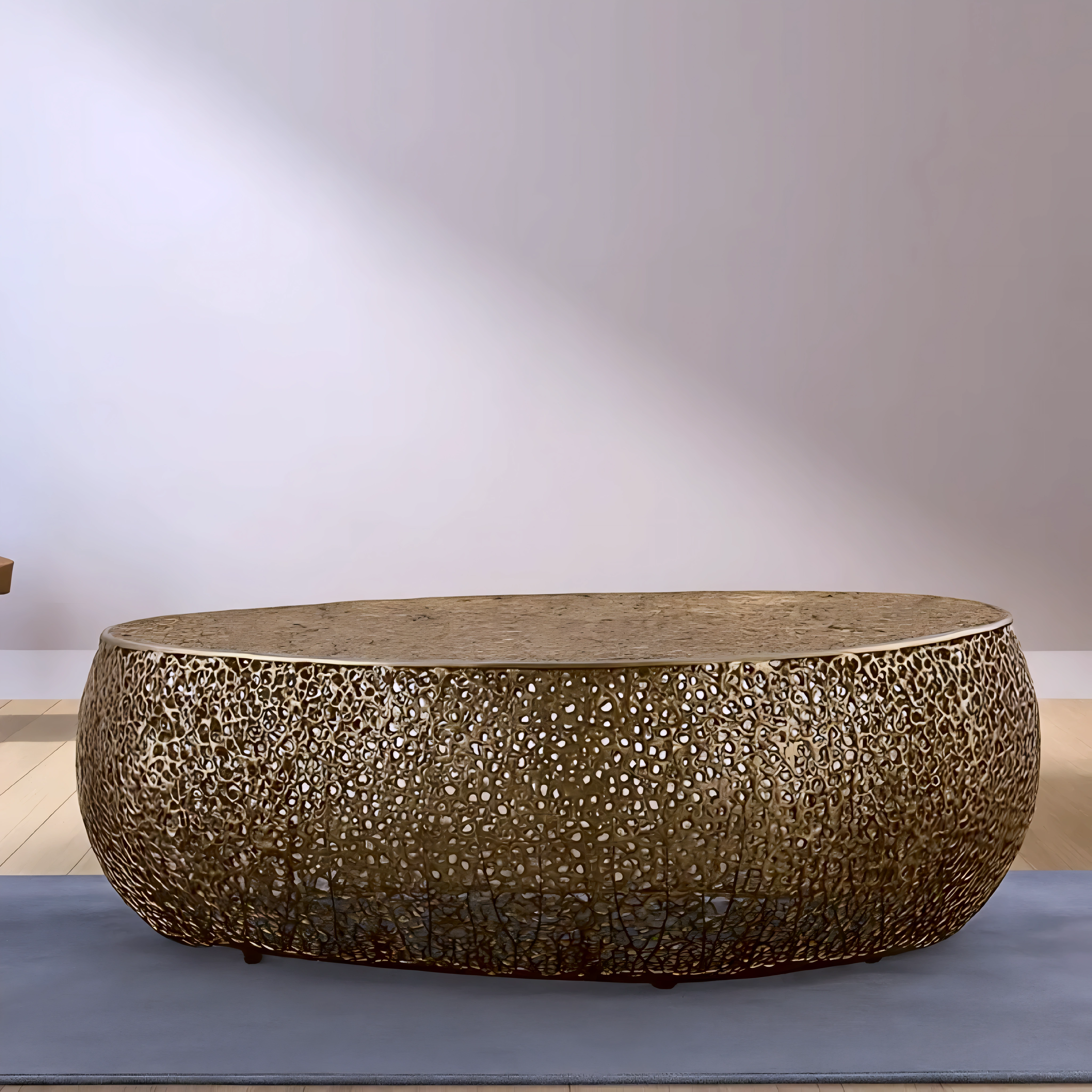 Ovalin – Table basse ovale tressée – Or