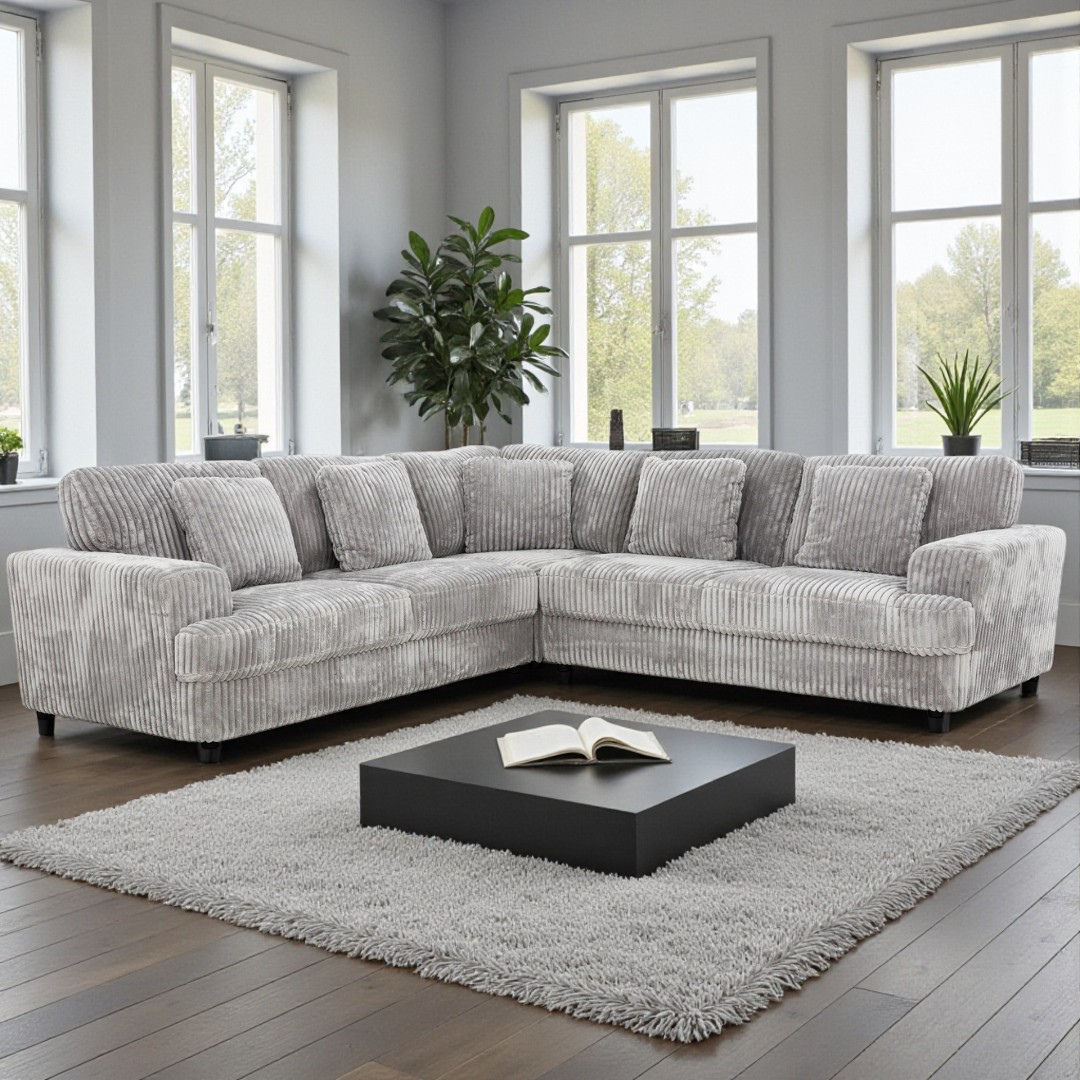 Tarra – Sofa Sectional – Light Grey Corduroy Fabric