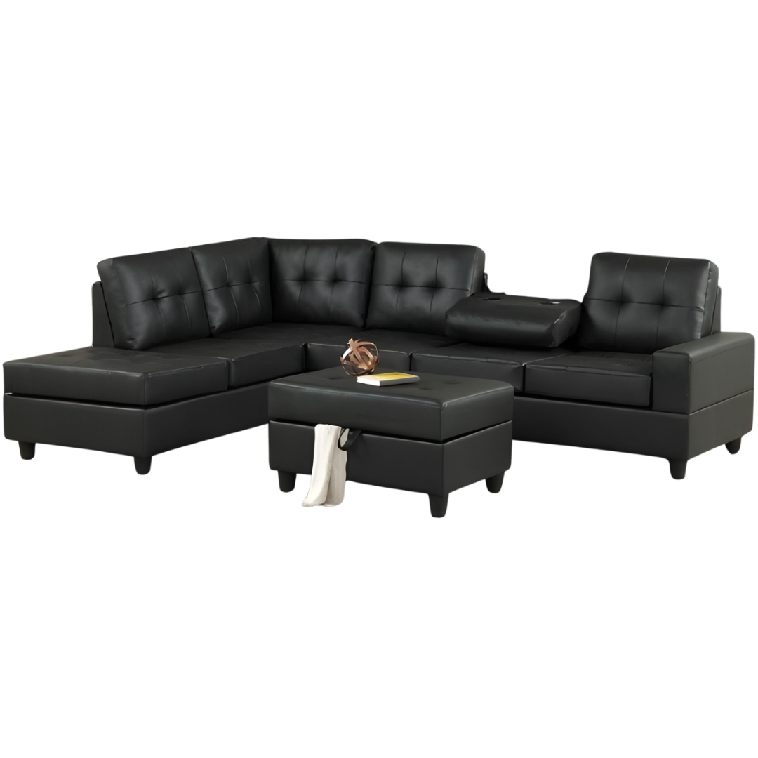 Tavik – Reversible Sofa Sectional – Black Faux Leather