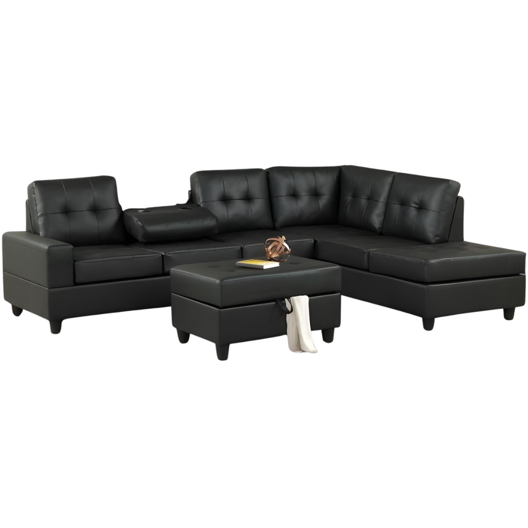 Tavik – Reversible Sofa Sectional – Black Faux Leather