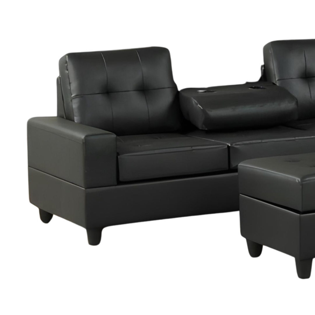 Tavik – Reversible Sofa Sectional – Black Faux Leather