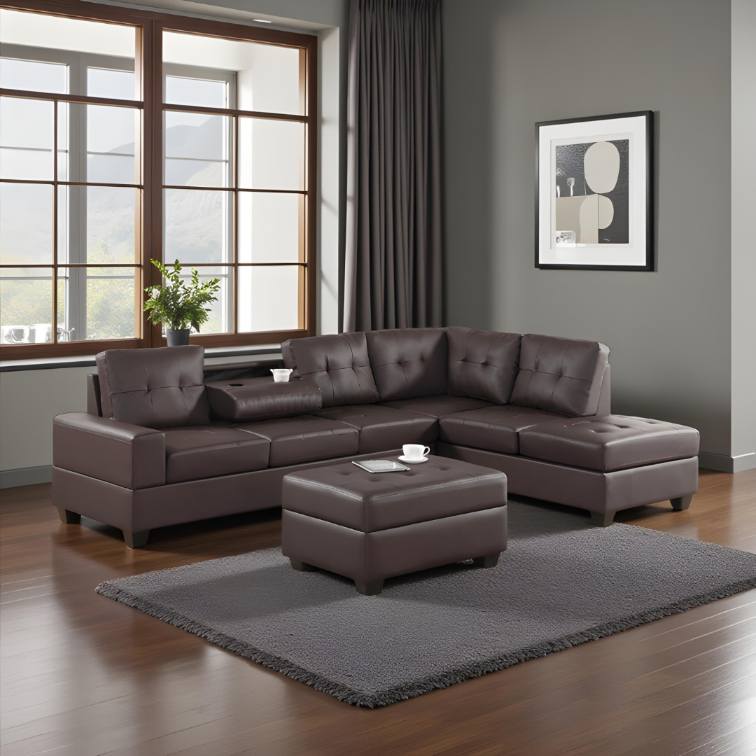 Tavik – Reversible Sofa Sectional – Brown Faux Leather