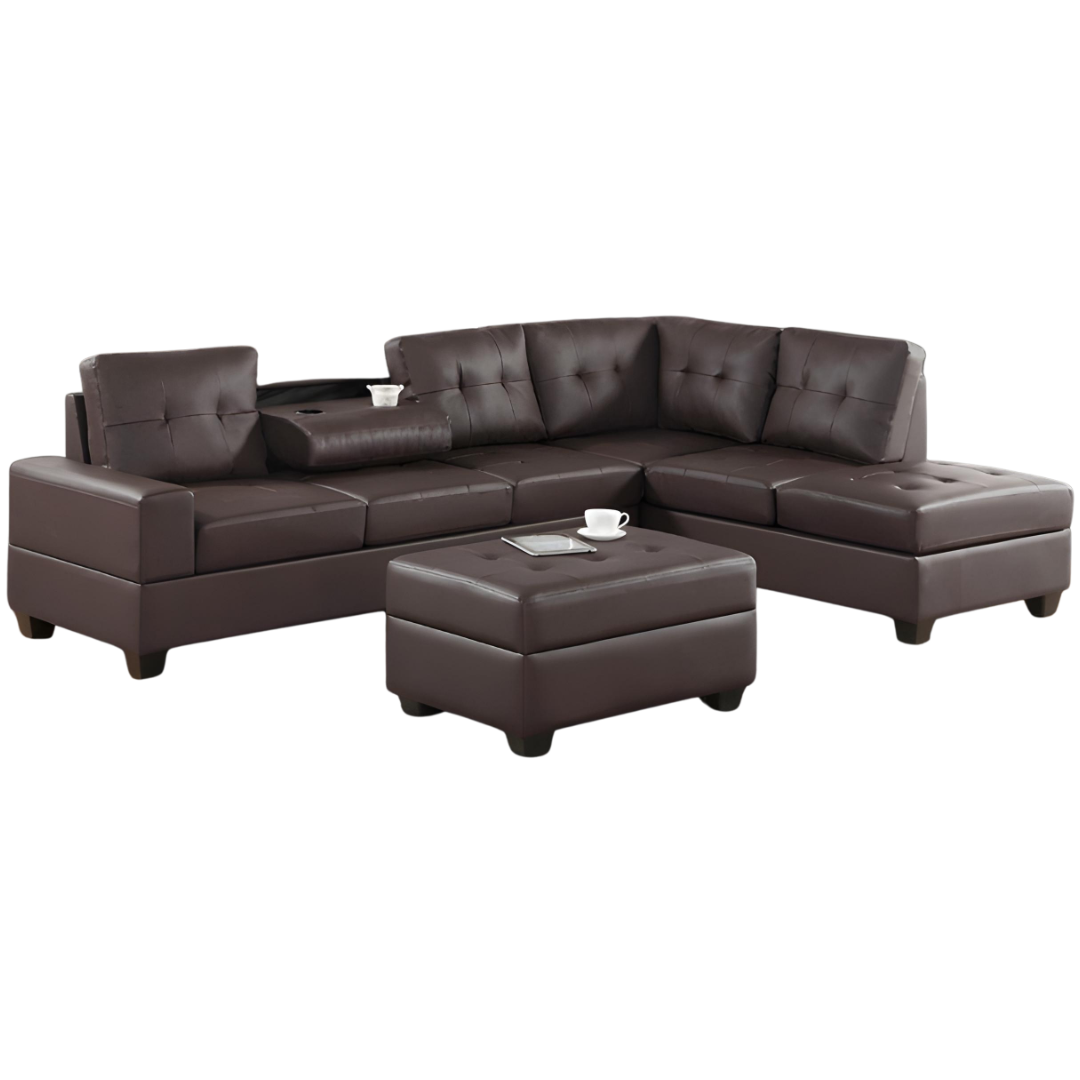 Tavik – Reversible Sofa Sectional – Brown Faux Leather