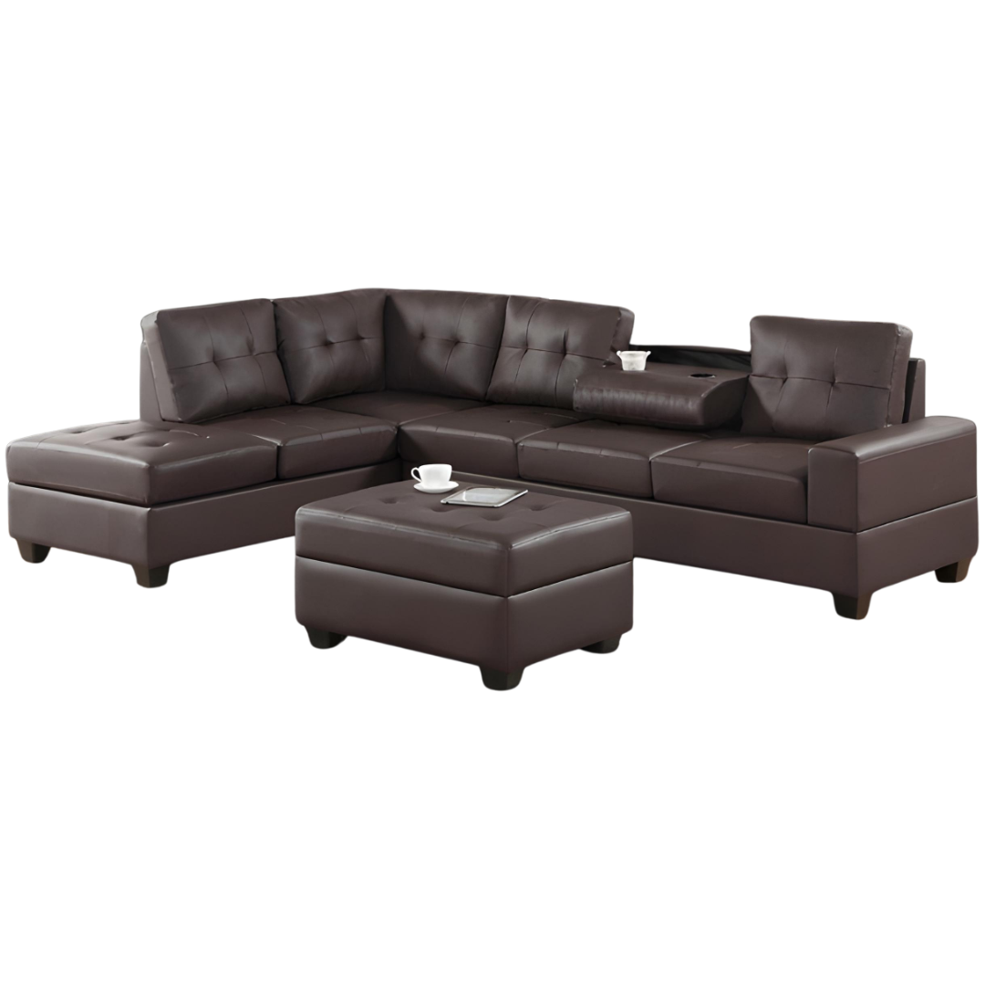 Tavik – Reversible Sofa Sectional – Brown Faux Leather