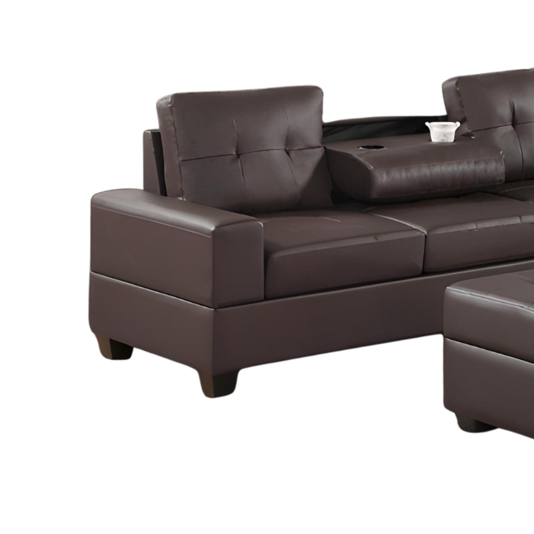 Tavik – Reversible Sofa Sectional – Brown Faux Leather