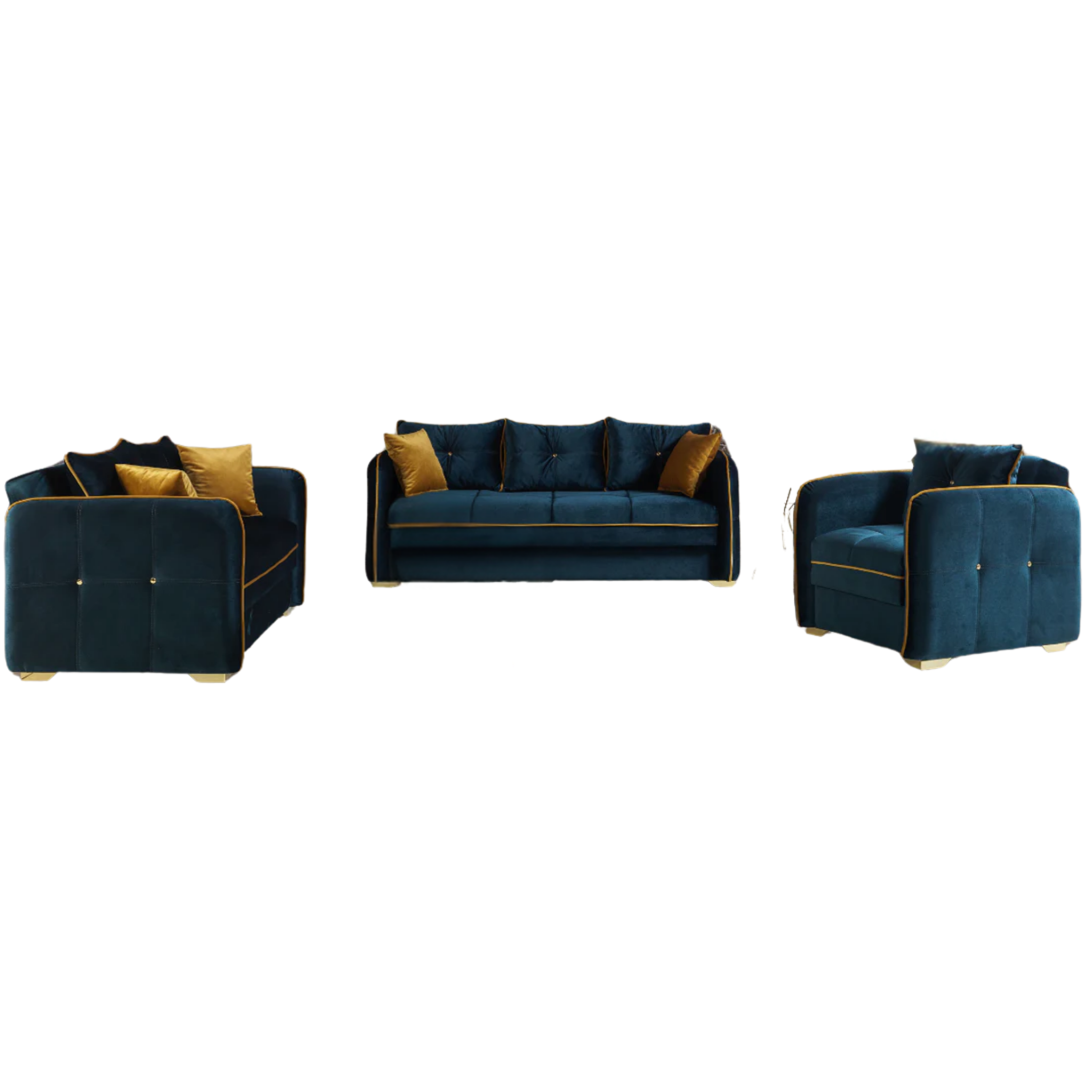 TORINO - Ensemble de canapés 3 pièces en velours bleu