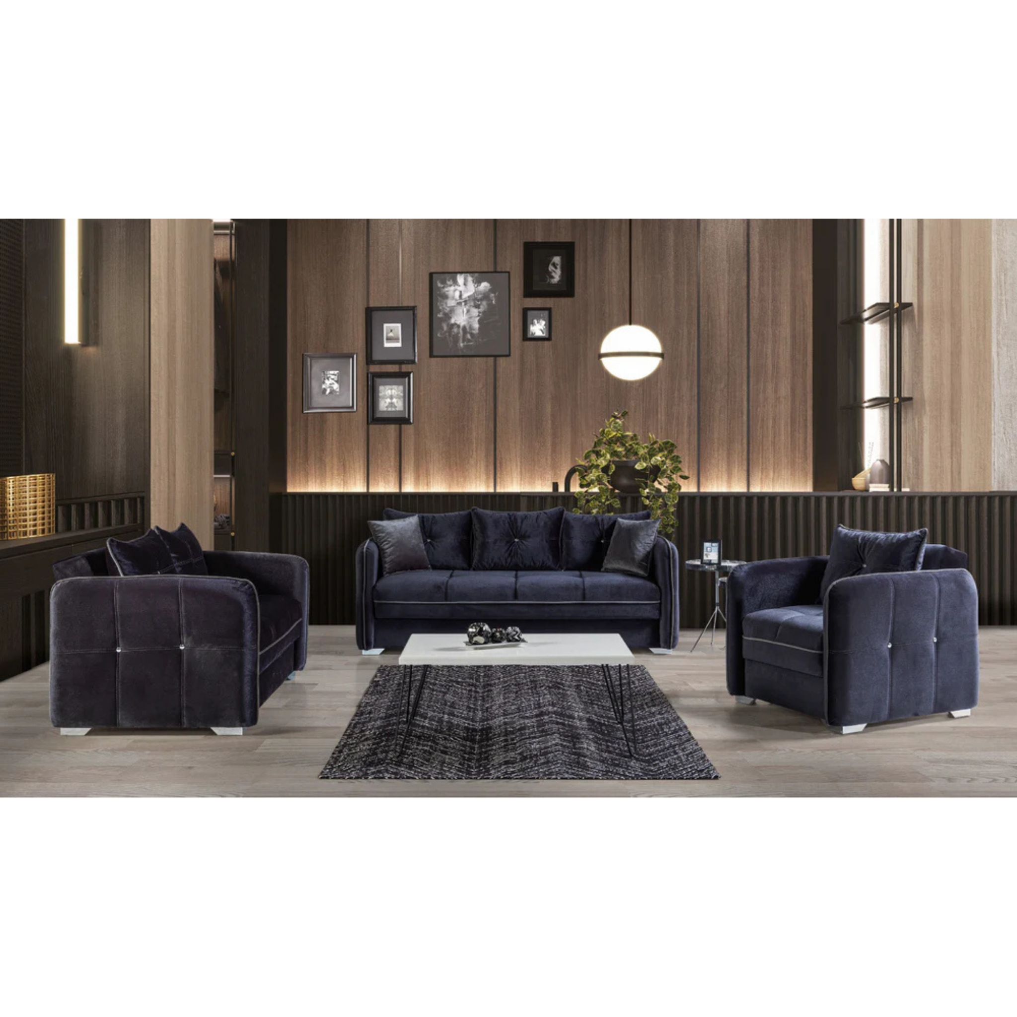 TORINO - Ensemble de canapés 3 pièces en velours gris