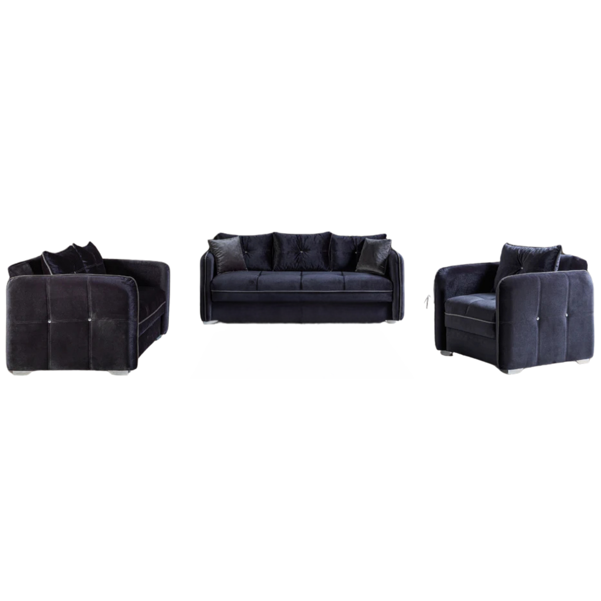 TORINO - Ensemble de canapés 3 pièces en velours gris