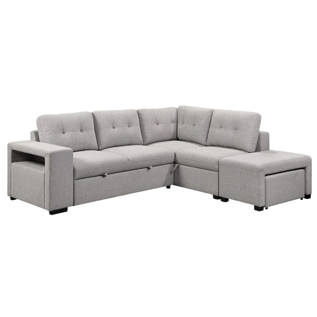 Tanira – Canapé-lit d'angle avec rangement – Gris clair