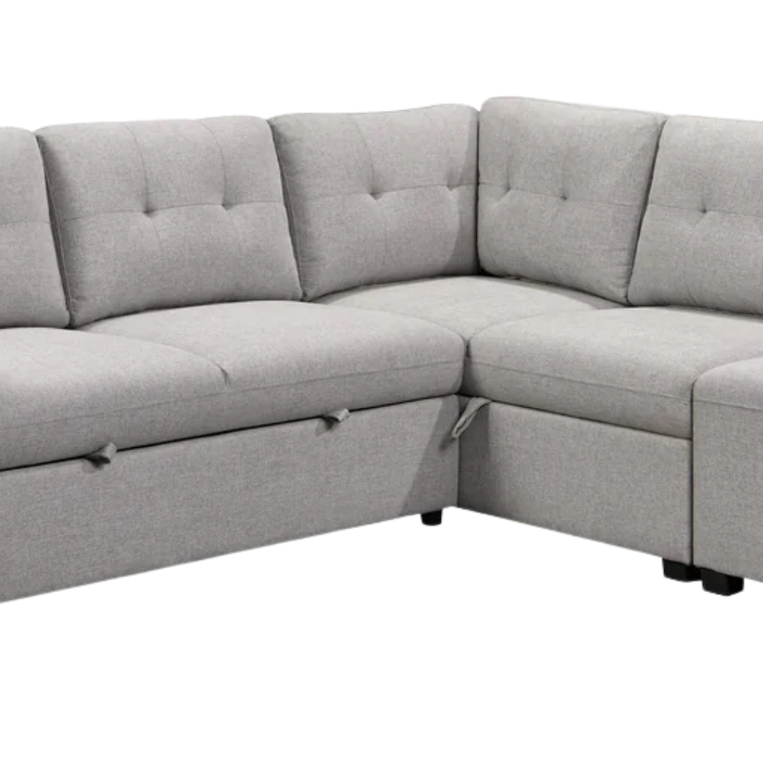 Tanira – Canapé-lit d'angle avec rangement – Gris clair