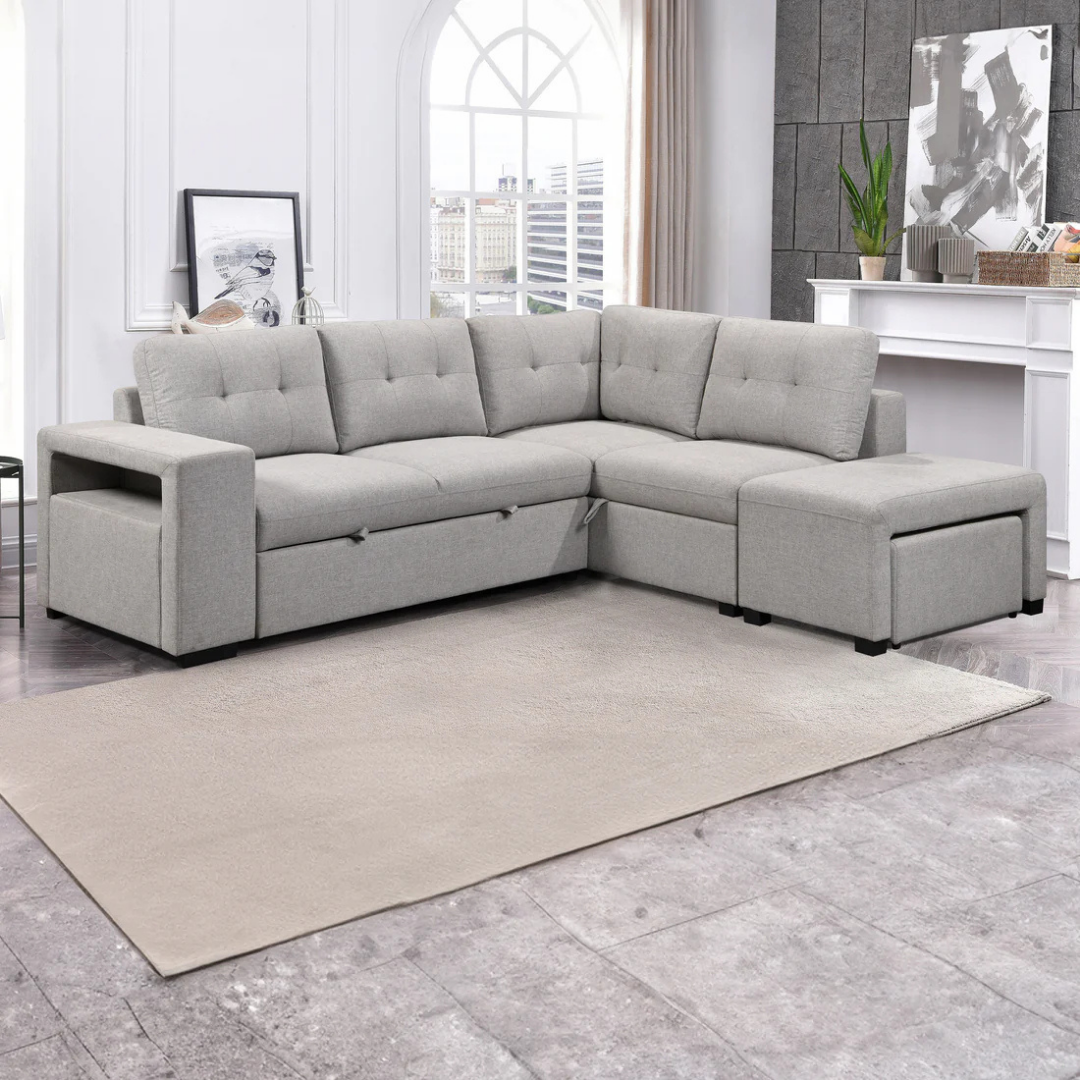 Tanira – Canapé-lit d'angle avec rangement – Gris clair