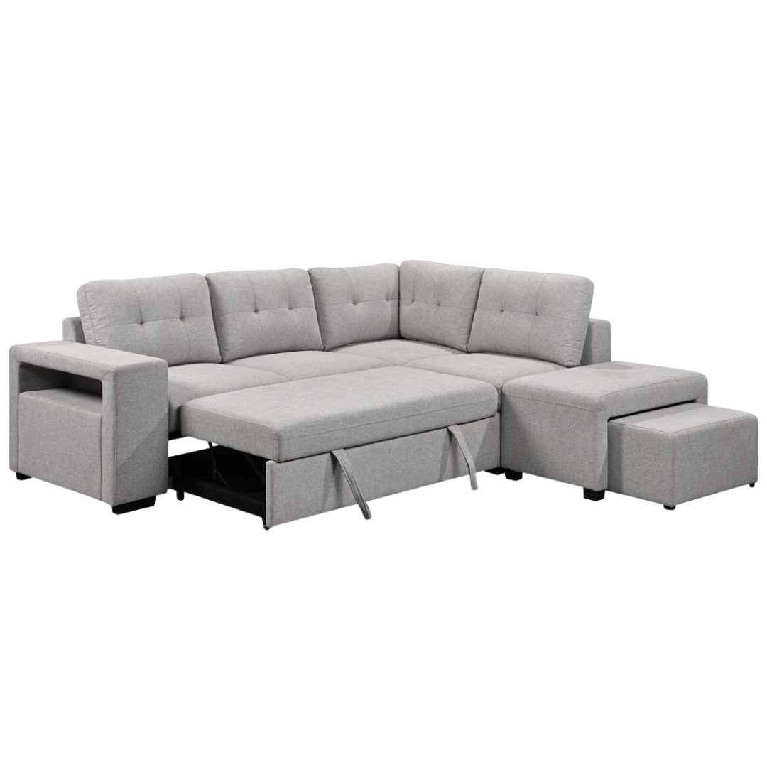 Tanira – Canapé-lit d'angle avec rangement – Gris clair