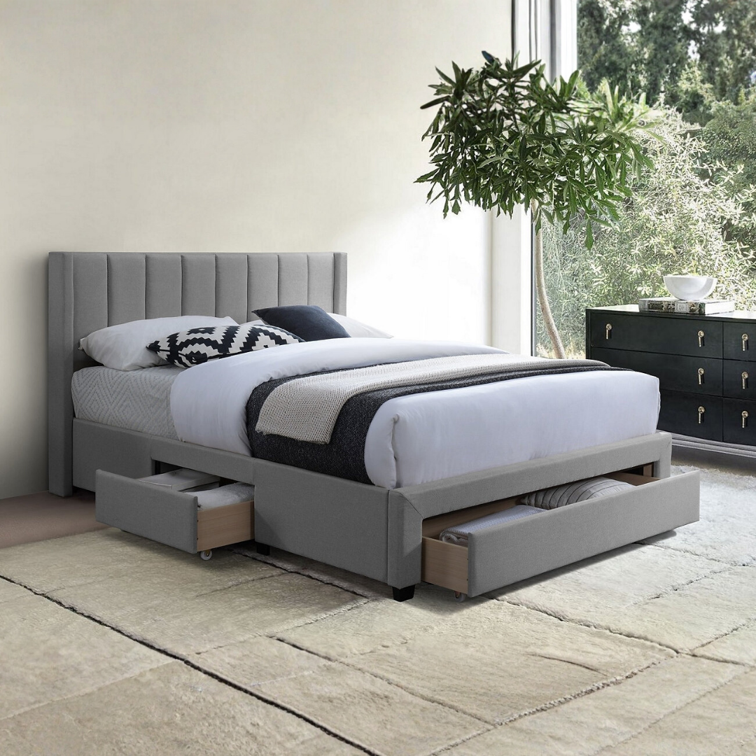 Tavrix – Lit Queen – Tissu (Gris)