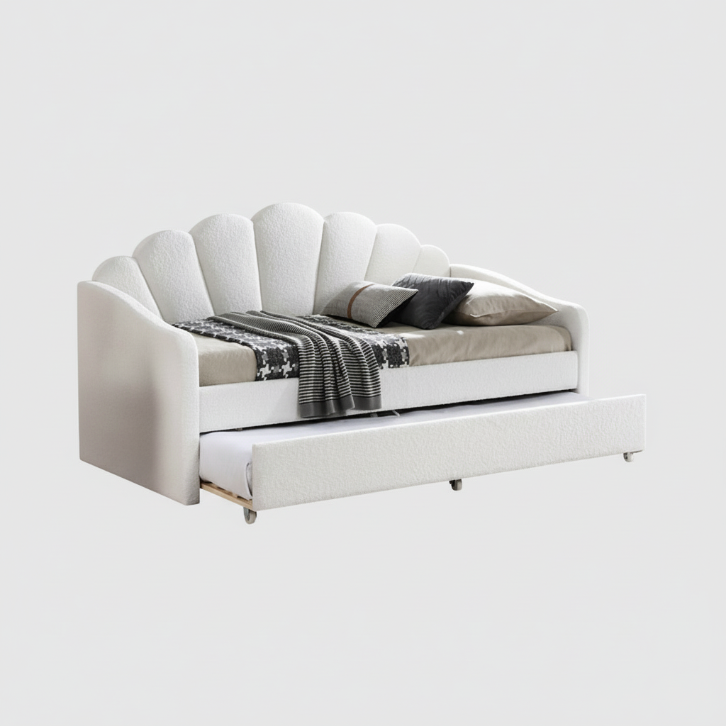 Teddora – Teddy Fabric Day Bed with Trundle – White