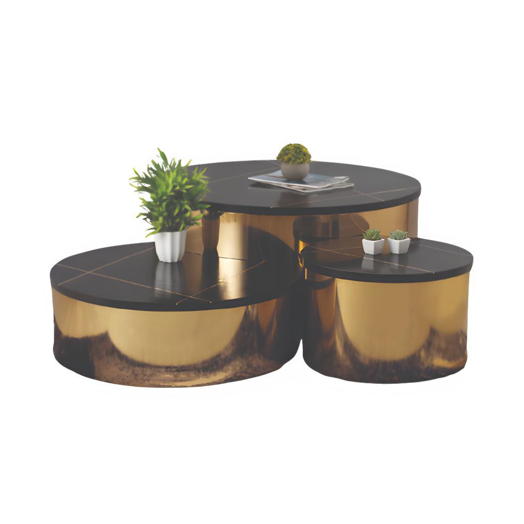 Triovan – Ensemble de 3 tables basses – Pied doré