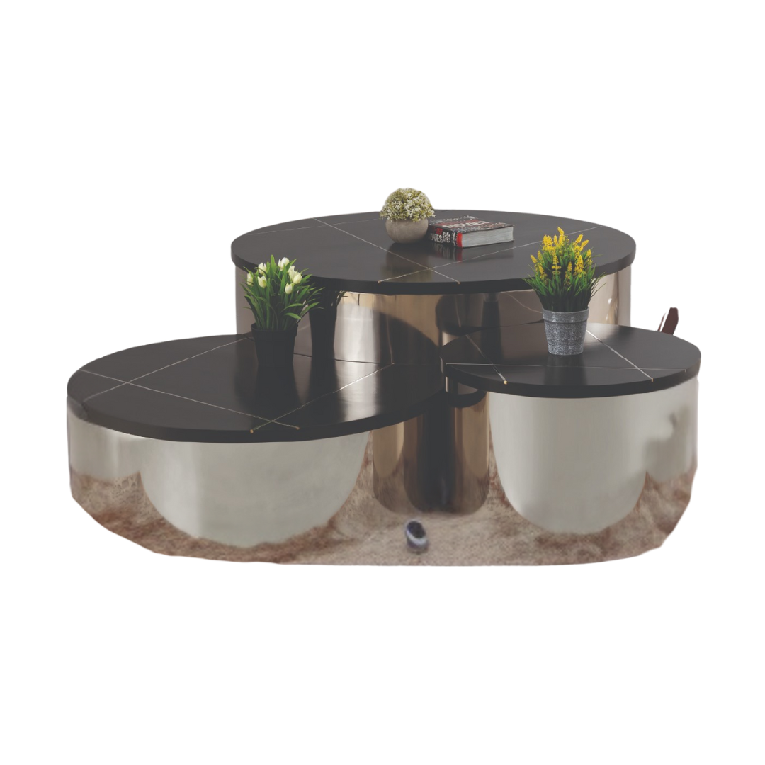 Triovan – 3-Piece Coffee Table Set – Silver Base
