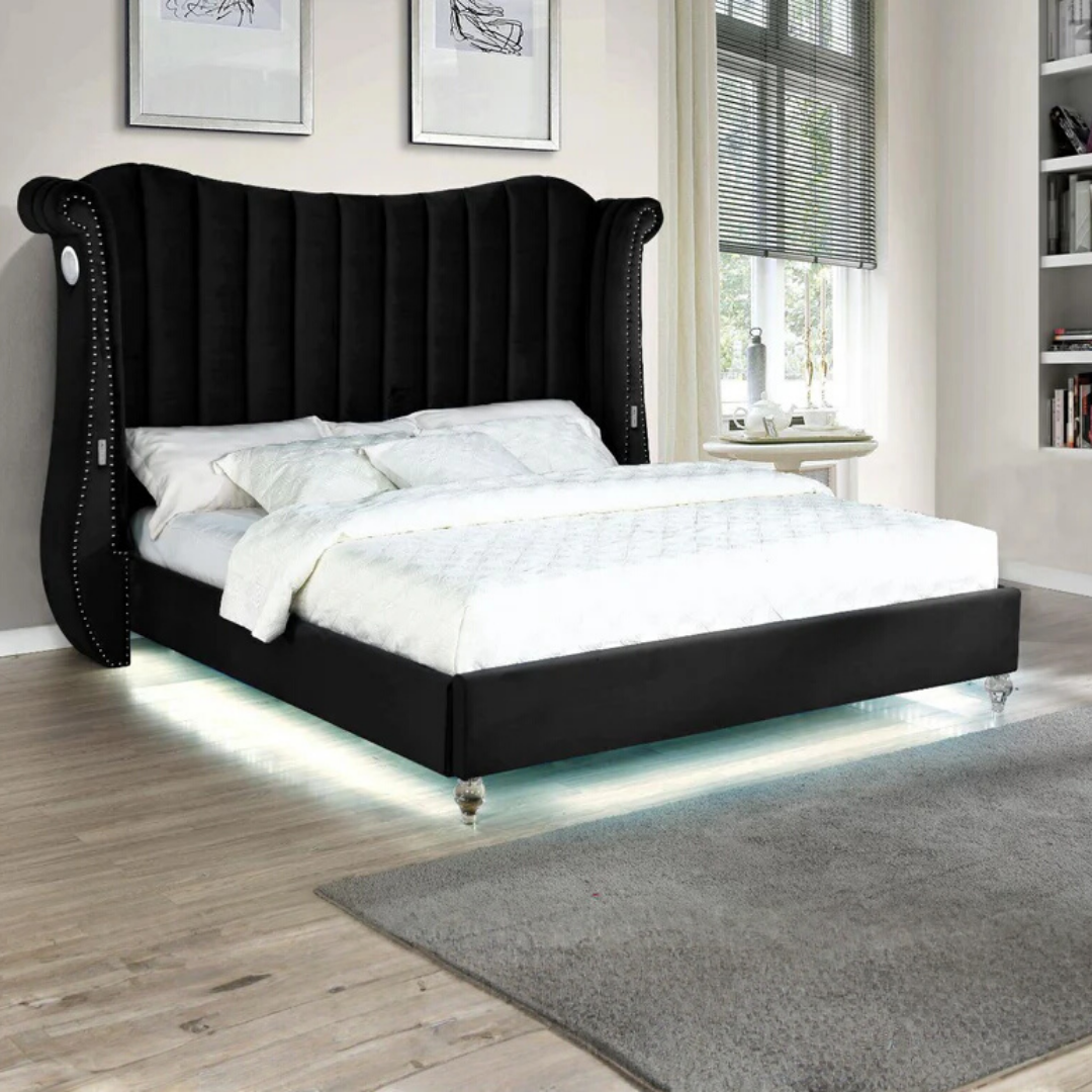 Tulvion – Queen Bed – Velvet (Black)