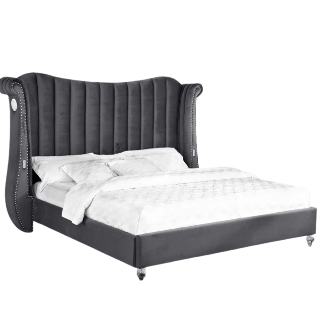 Tulvion – Lit King – Velours (Gris)