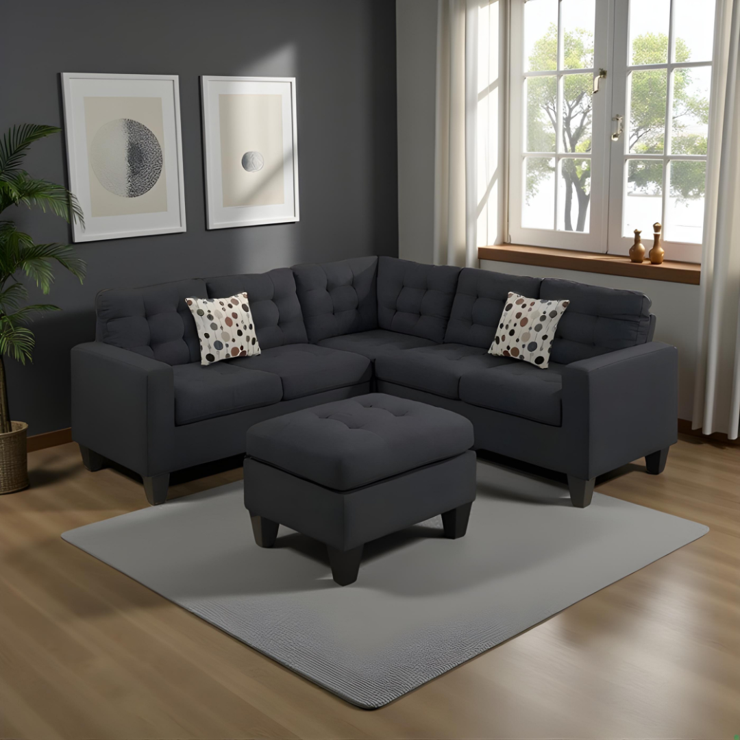 Vento – Canapé d'angle réversible – Tissu noir