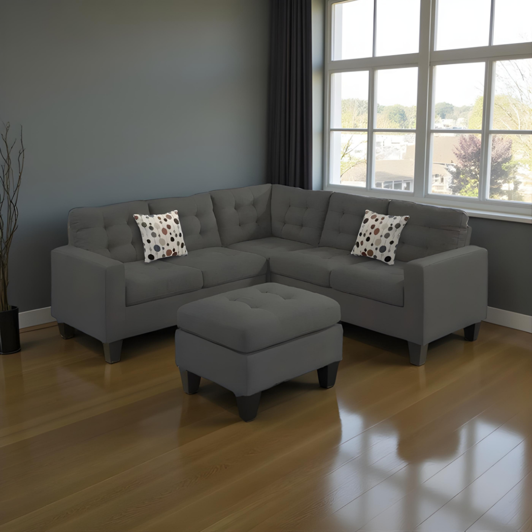 Sofa sectionnel réversible Vento en tissu gris avec ottoman, 84x84 po, Montréal