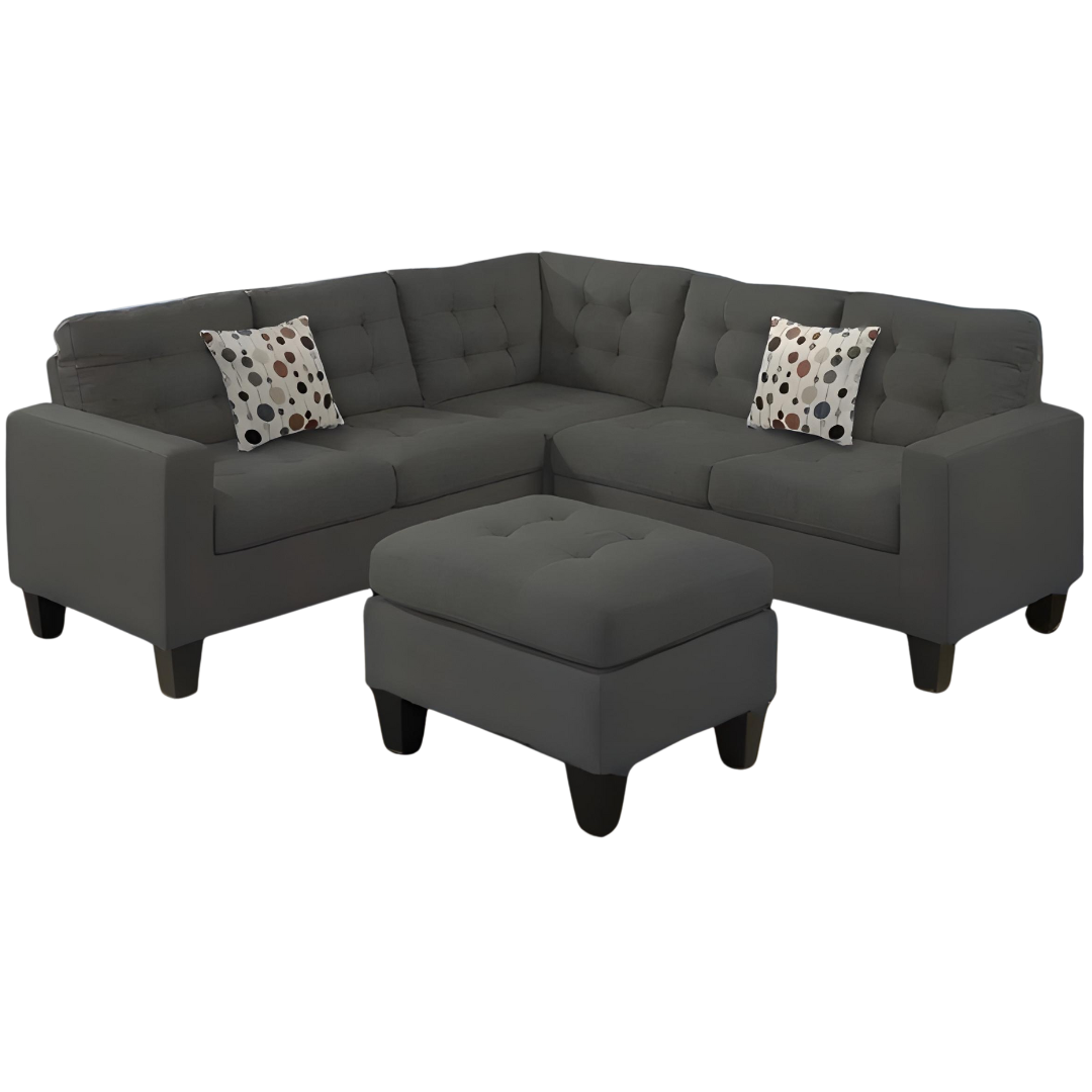 Sofa sectionnel réversible Vento en tissu gris avec ottoman, 84x84 po, Montréal