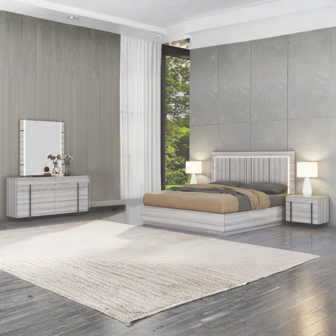Valcera – Ensemble de chambre à coucher – Queen – Gris eucalyptus