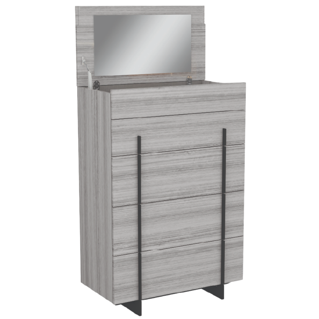 Ensemble chambre Valcera 6 pièces grand lit gris eucalyptus avec lit rangement hydraulique LED et commode – Montréal