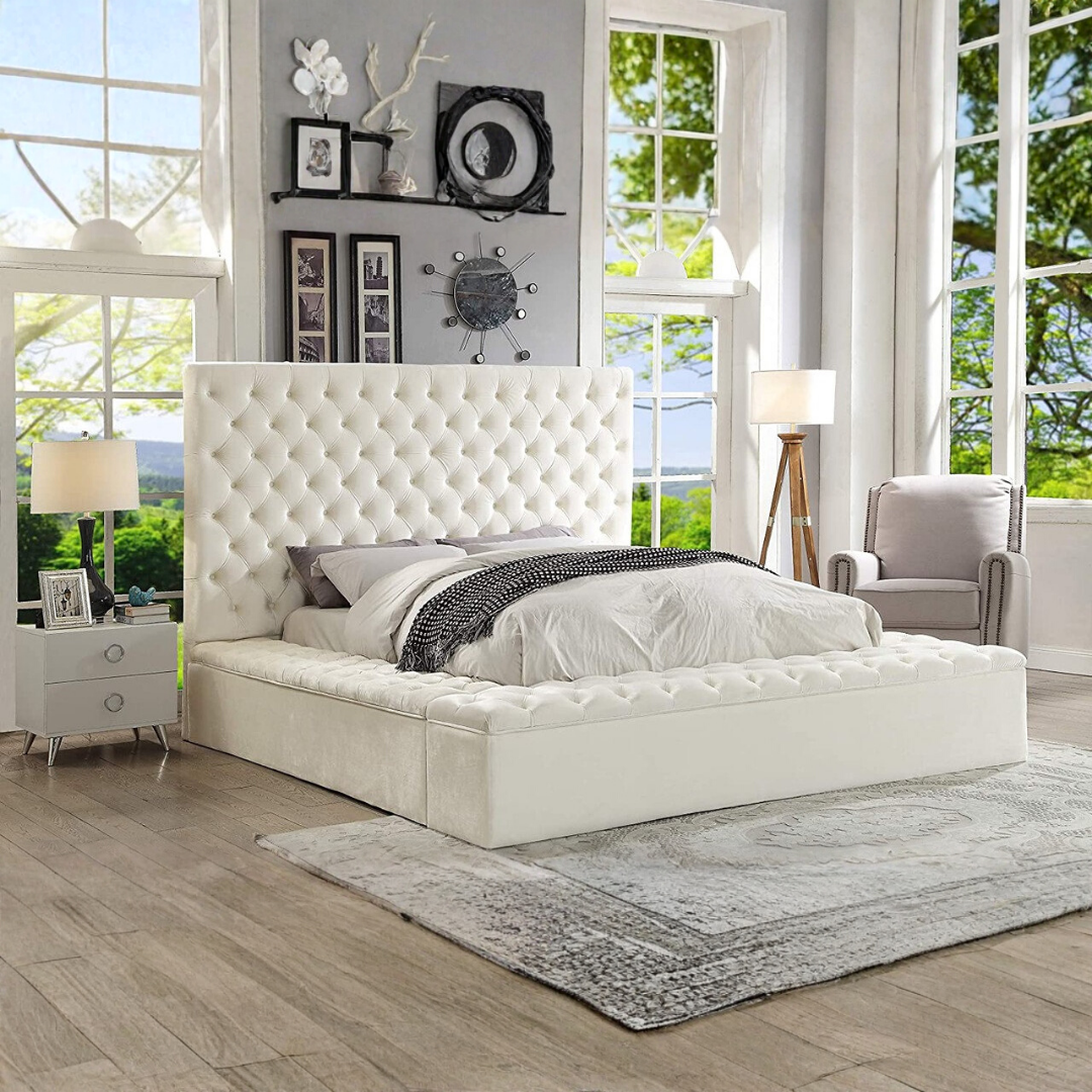 Vantero – Queen Bed – Velvet (Cream)