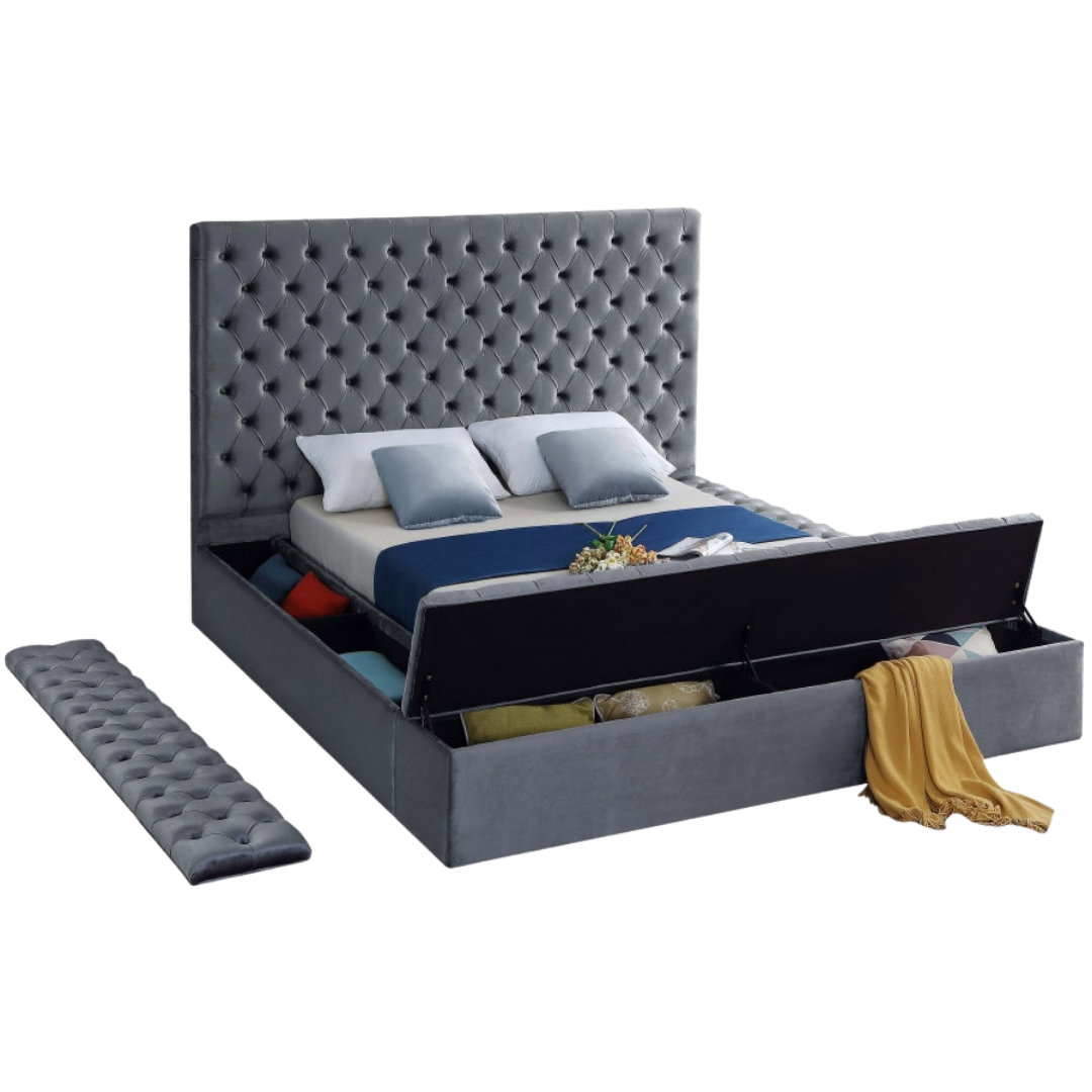 Vantero – Lit Queen – Velours (Gris)