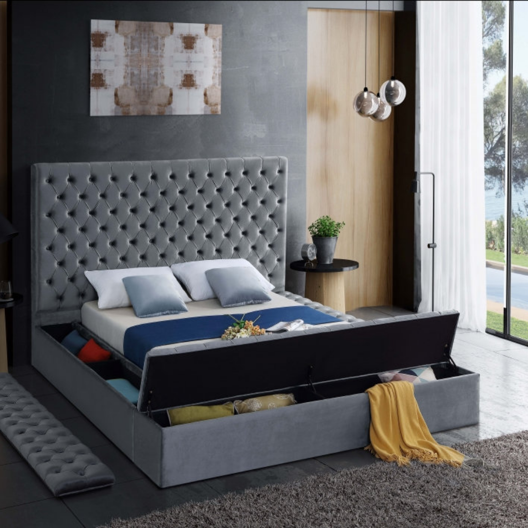 Vantero – Queen Bed – Velvet (Grey)