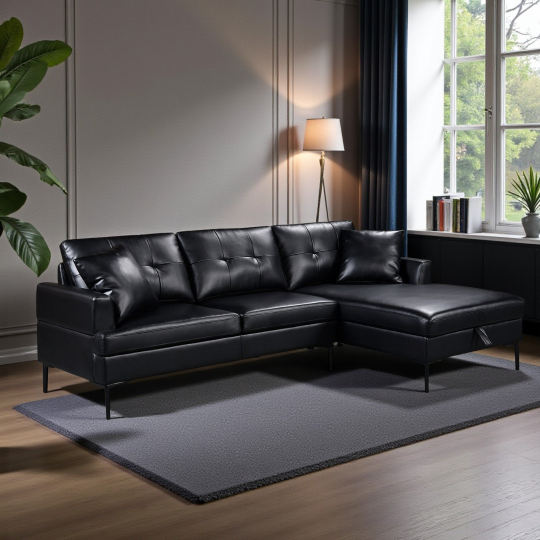 Vara – Sofa Sectional – Black Faux Leather