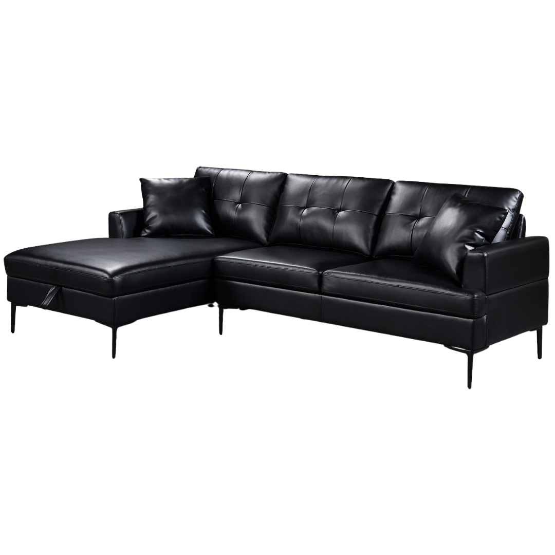 Vara – Canapé d'angle – Similicuir noir