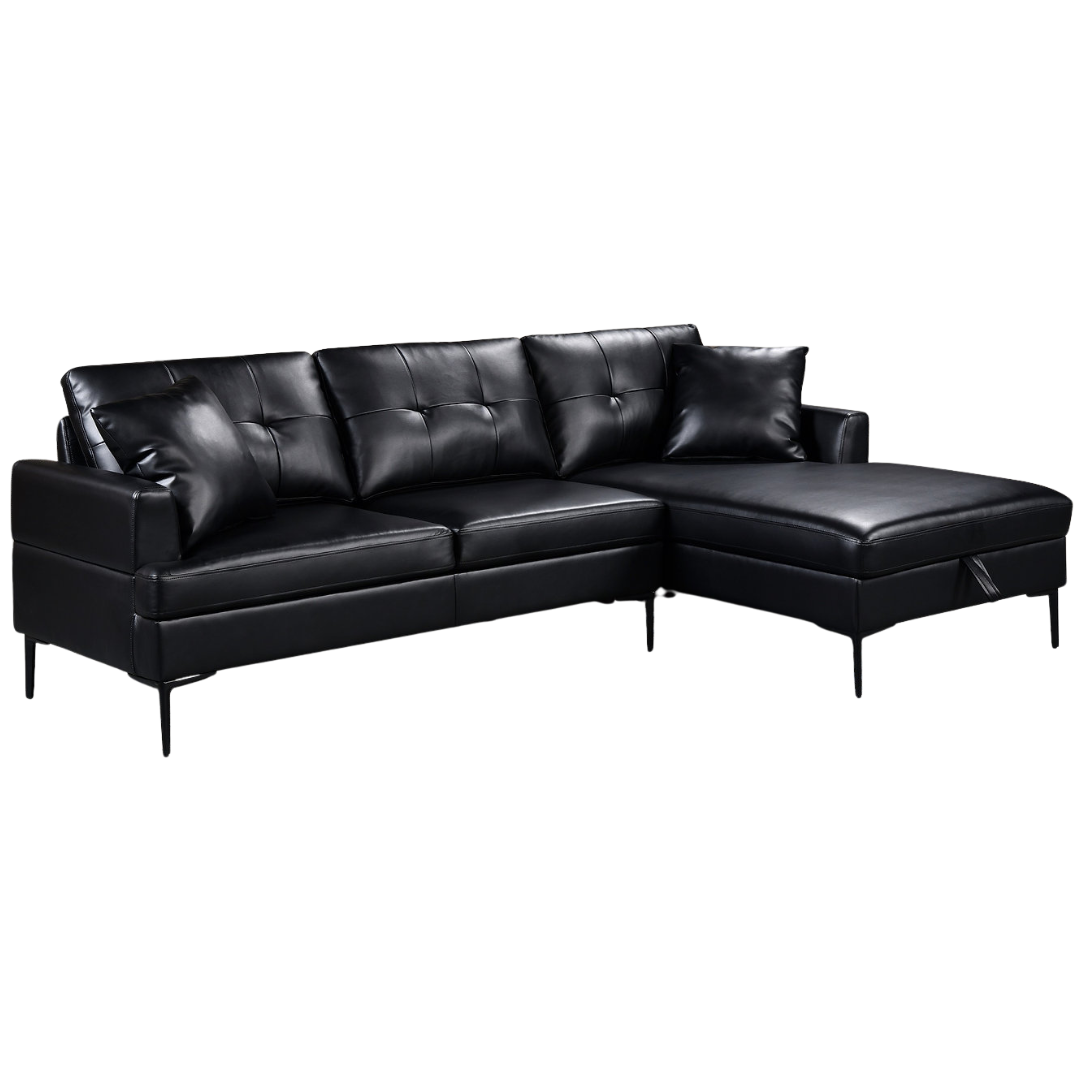 Vara – Canapé d'angle – Similicuir noir