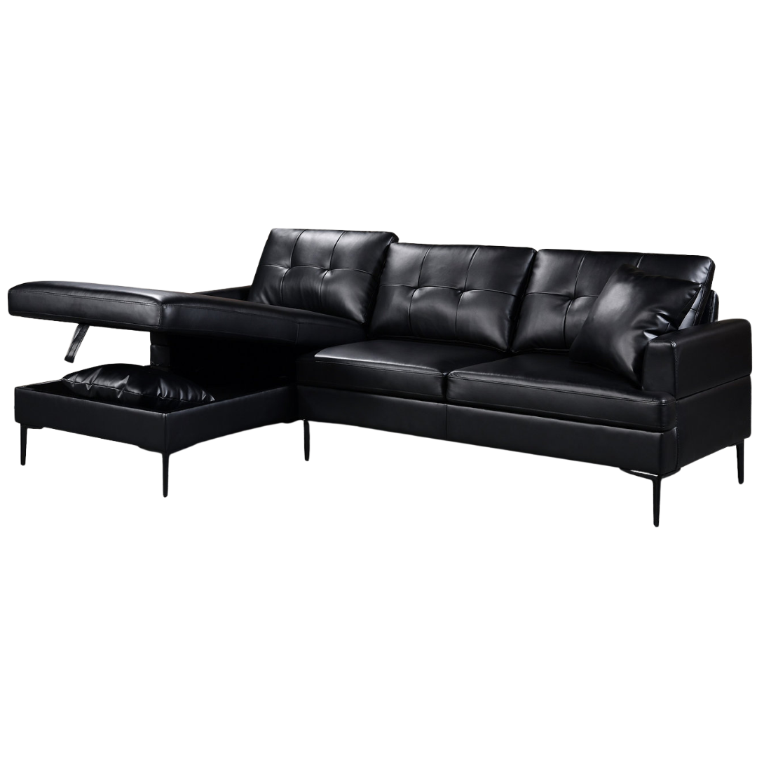 Vara – Canapé d'angle – Similicuir noir