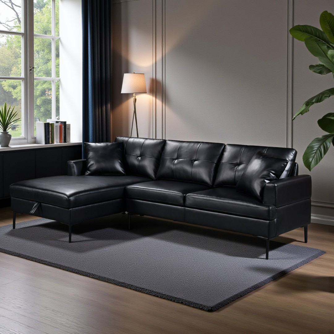 Vara – Canapé d'angle – Similicuir noir