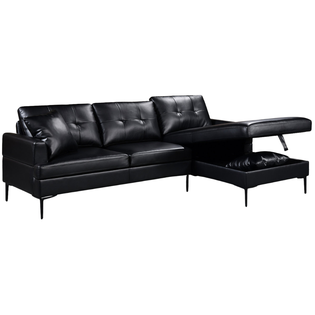 Vara – Canapé d'angle – Similicuir noir