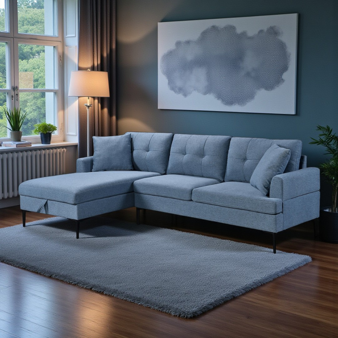 Vara – Canapé d'angle – Tissu bleu