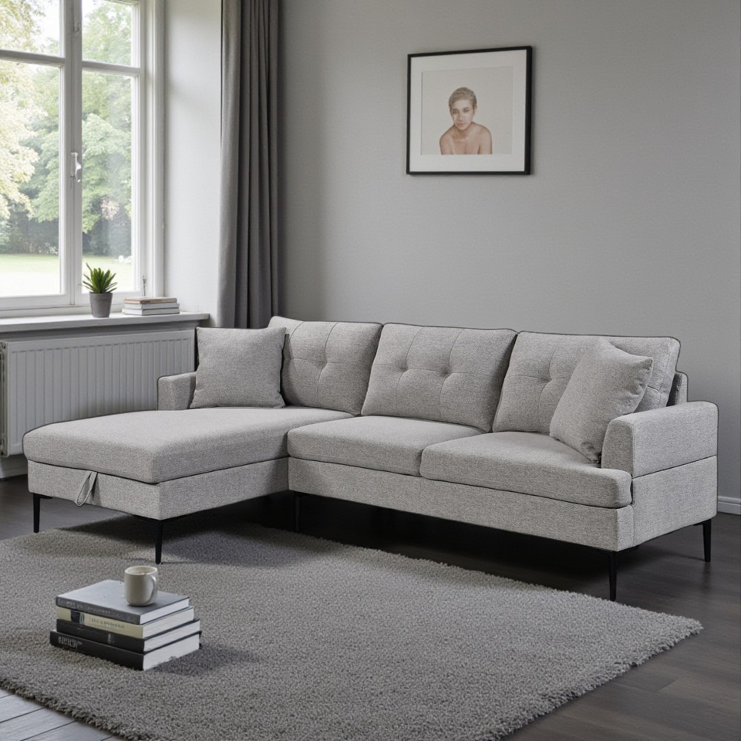 Vara – Canapé d'angle – Tissu gris