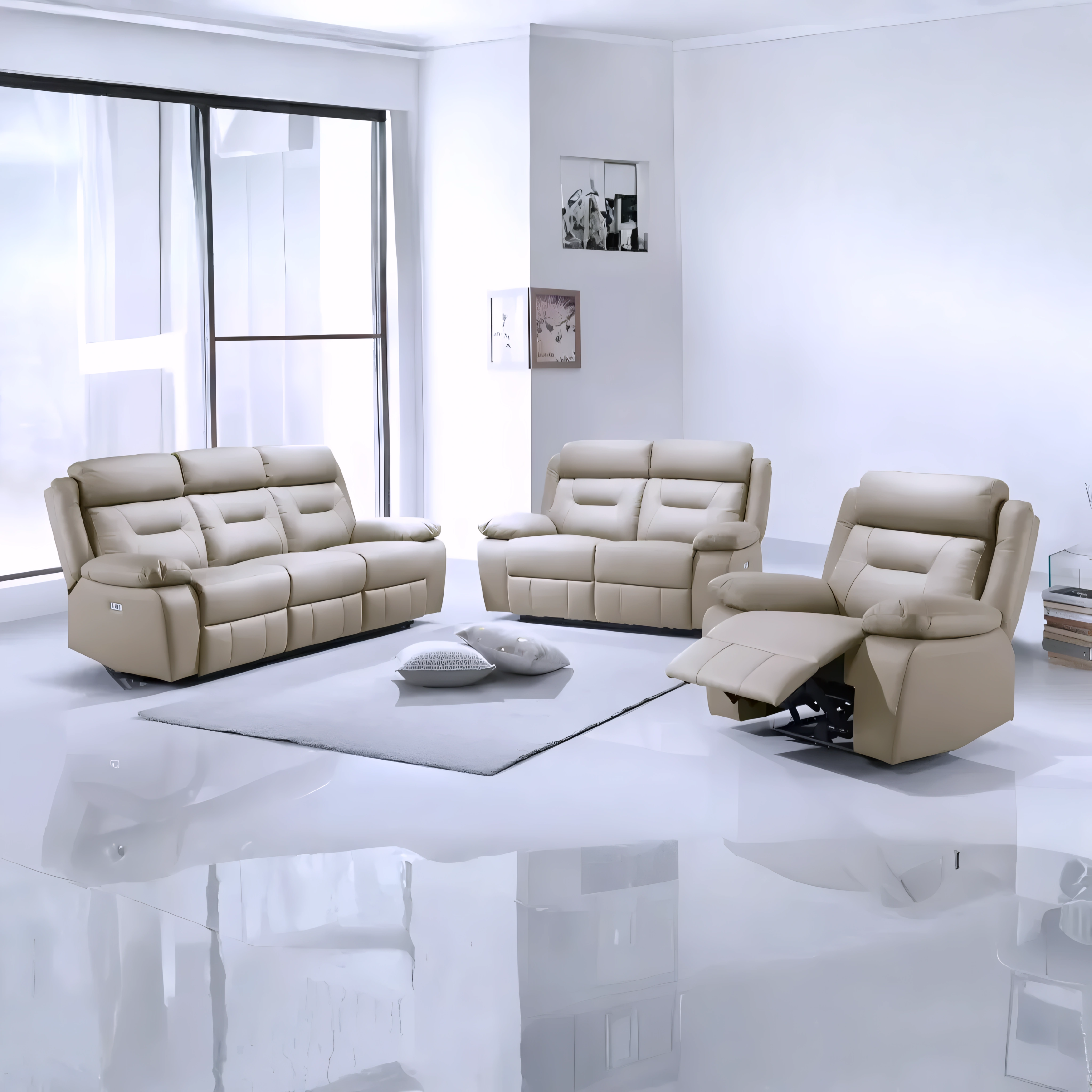 Velmar – Power Recliner Set – Beige Leather-Match