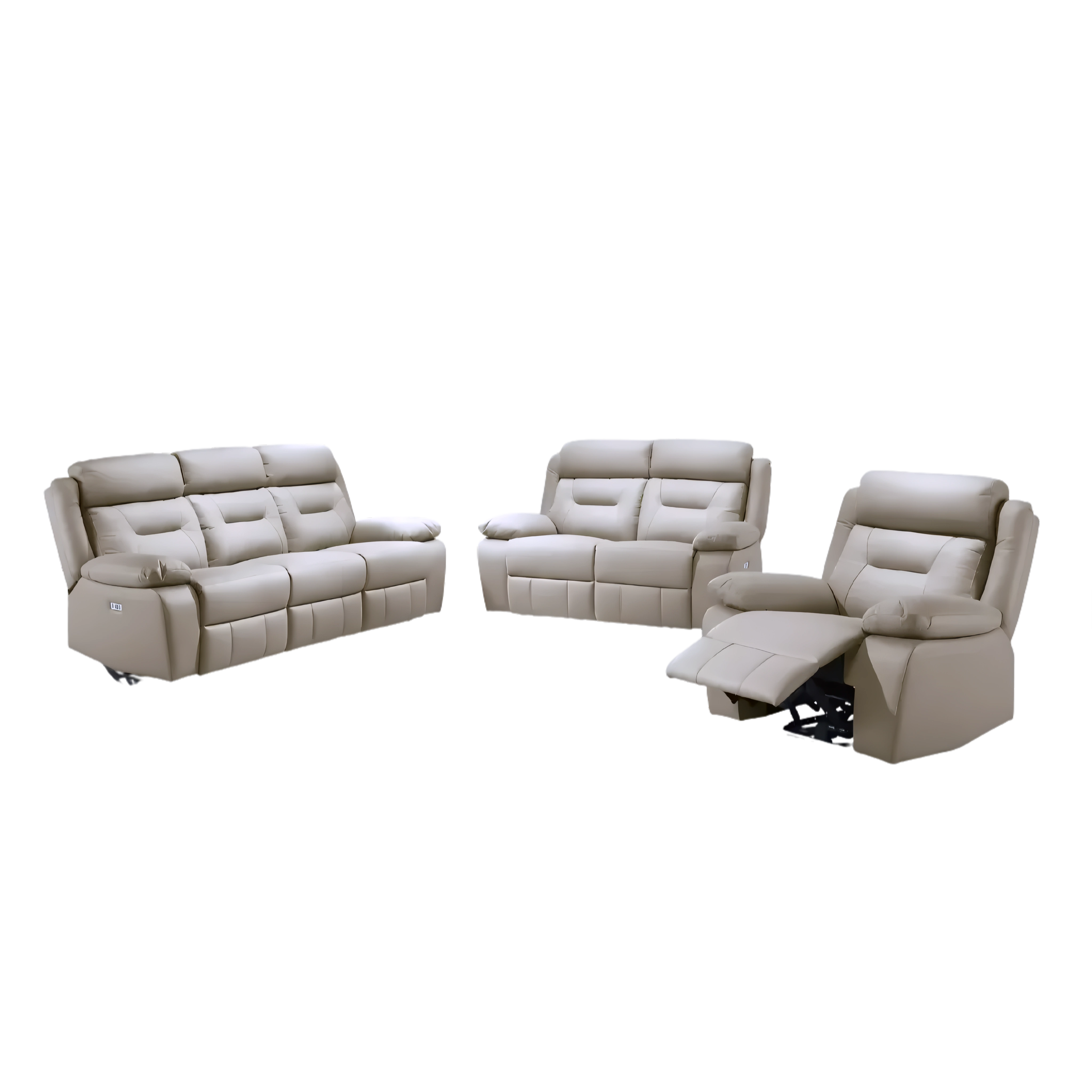 Velmar – Power Recliner Set – Beige Leather-Match
