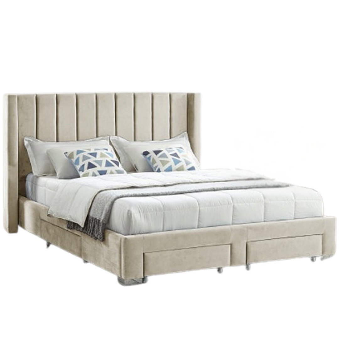 Veltrix – Queen Bed – Velvet (Cream)