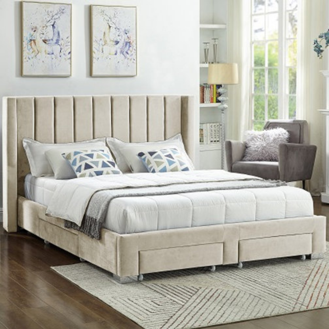 Veltrix – Queen Bed – Velvet (Cream)