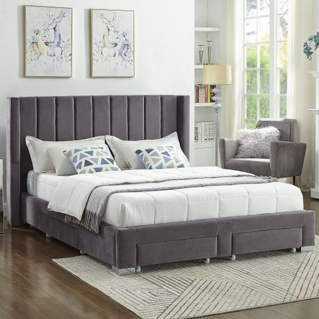 Veltrix – Queen Bed – Velvet (Grey)