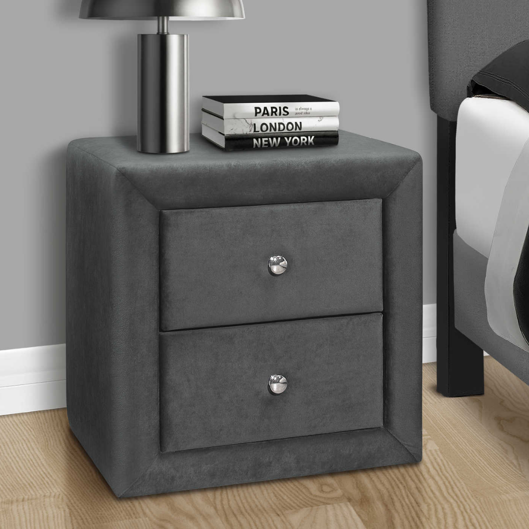 Veluxon – Table de chevet – Velours gris foncé