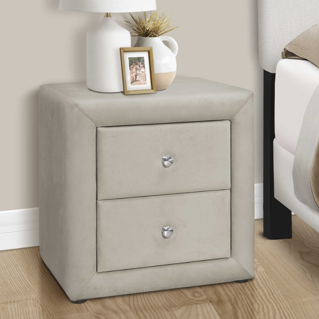 Veluxon – Table de chevet – Velours gris clair