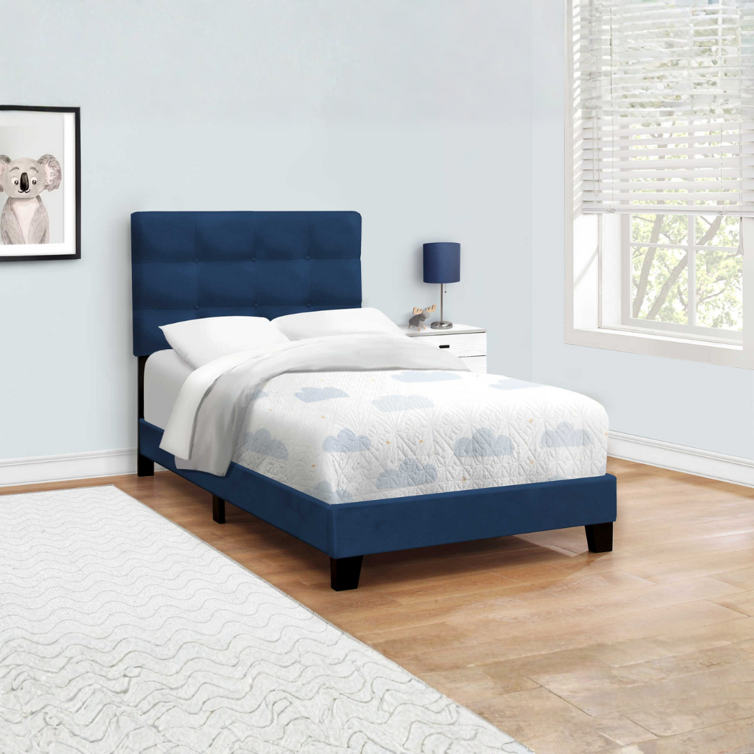 Velvora – Lit simple – Velours (Bleu marine)