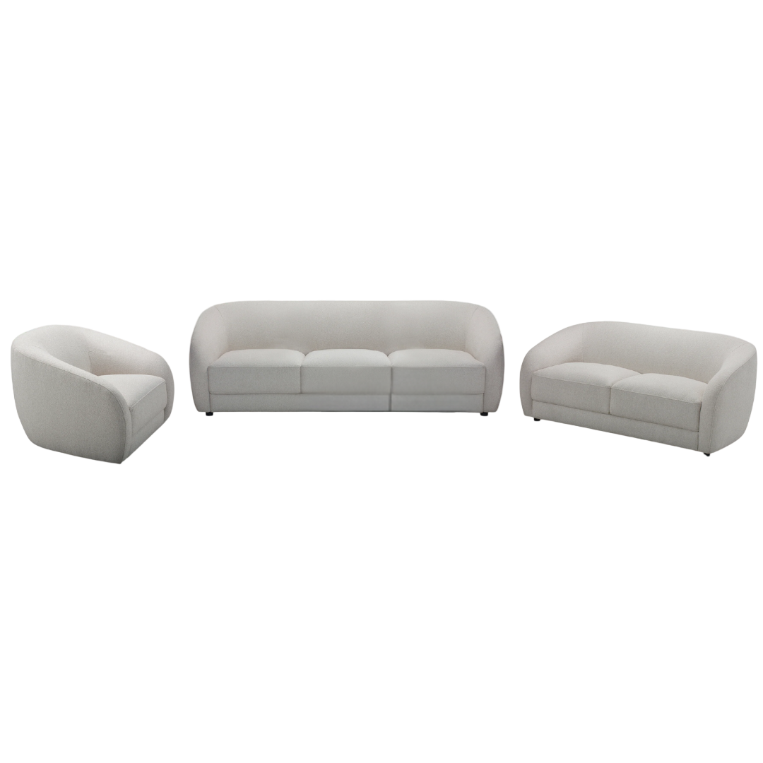 Veran – Fabric Living Room Set – Rounded Design – Cream