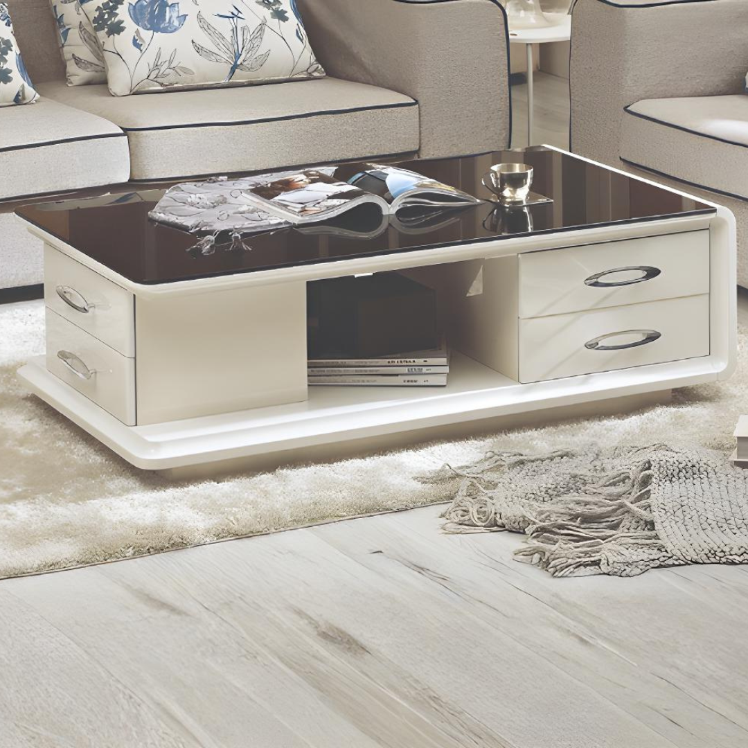 Virello – Lacquer Coffee Table – Black Glass Top