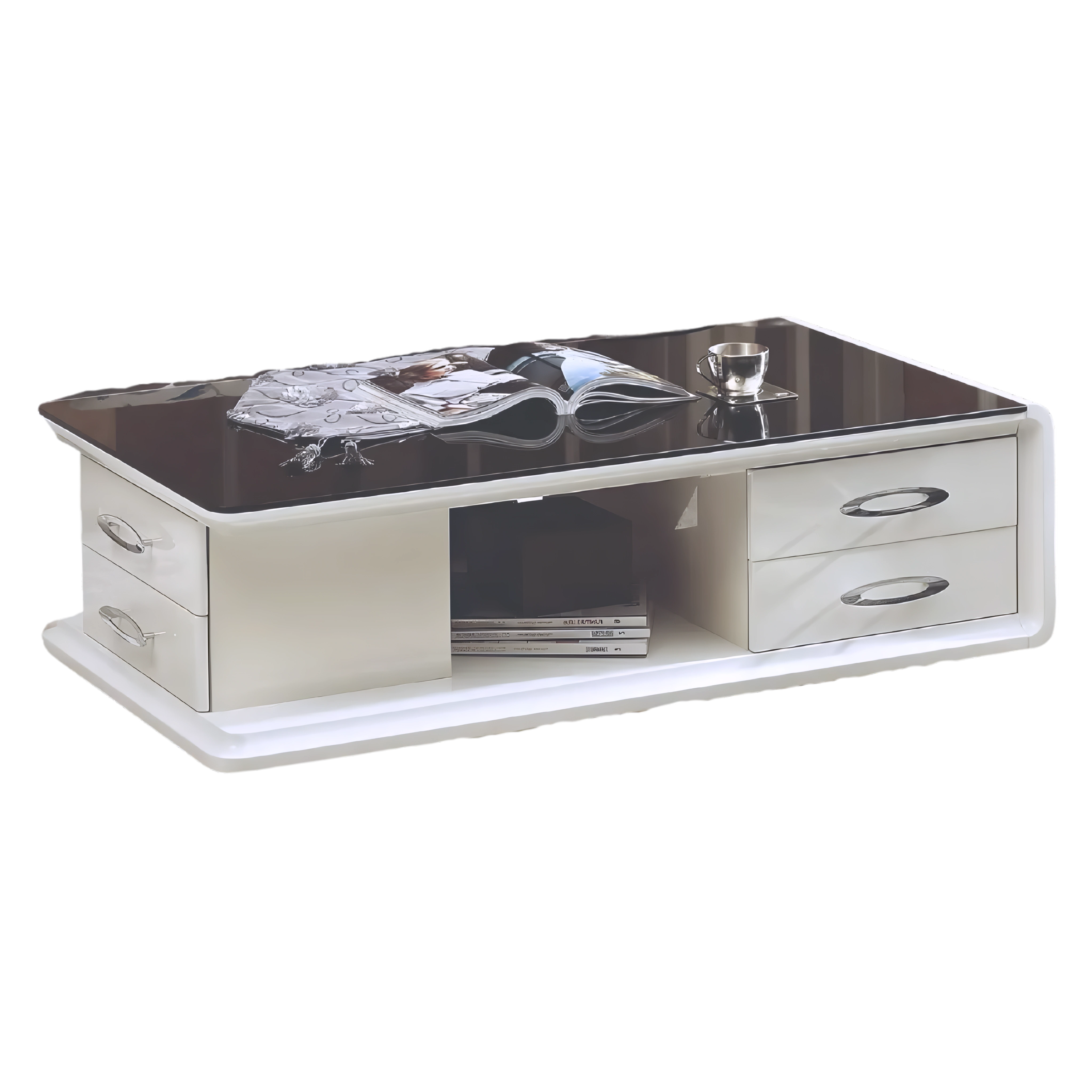 Virello – Lacquer Coffee Table – Black Glass Top