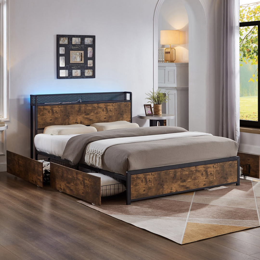 Voltix – Lit double – Métal/Bois